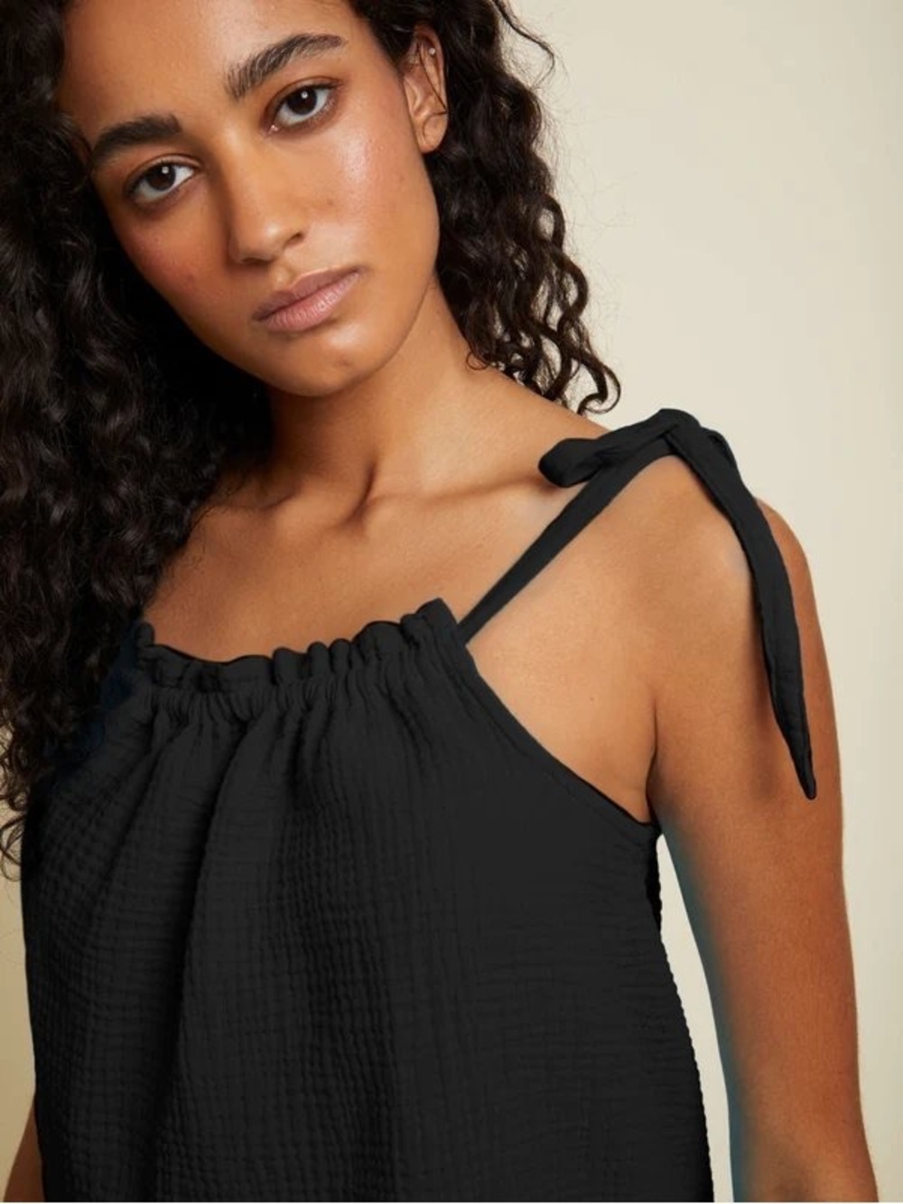 Nation LTD Skyla Tie Strap Tank Top Medium Black Cotton Gauze